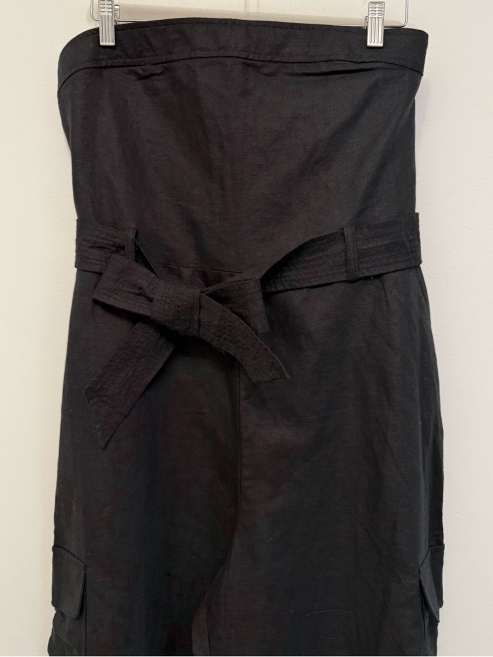 Gap Black Linen Cotton Cargo Jumpsuit Wide Leg Strapless Women’s Medium NEW - Picture 2 of 11
